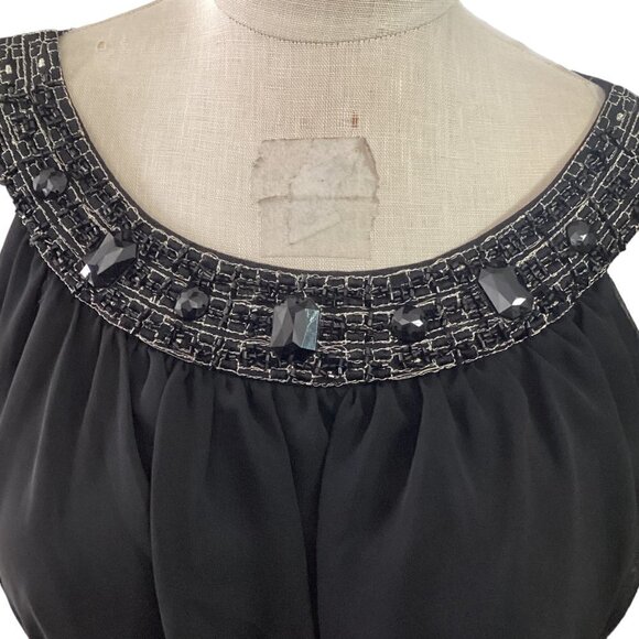 Connected Apparel Black Chiffon Evening Dress Beaded Neckline Sz 6 #222D - Picture 6 of 10
